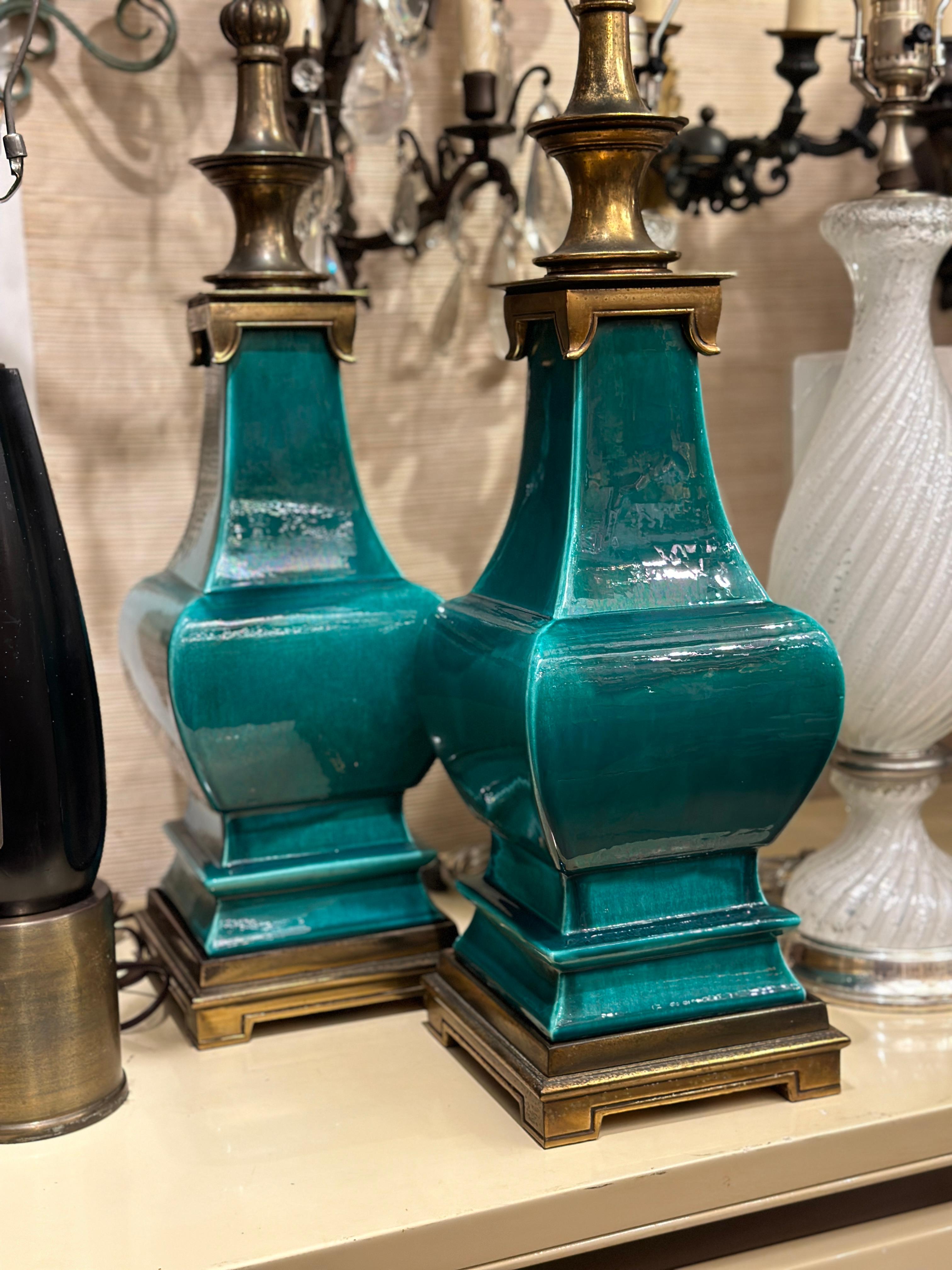Porcelaine Paire de lampes vertes de style Asian Style en vente
