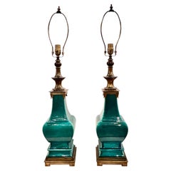 Vintage Pair of Asian Style Green Lamps