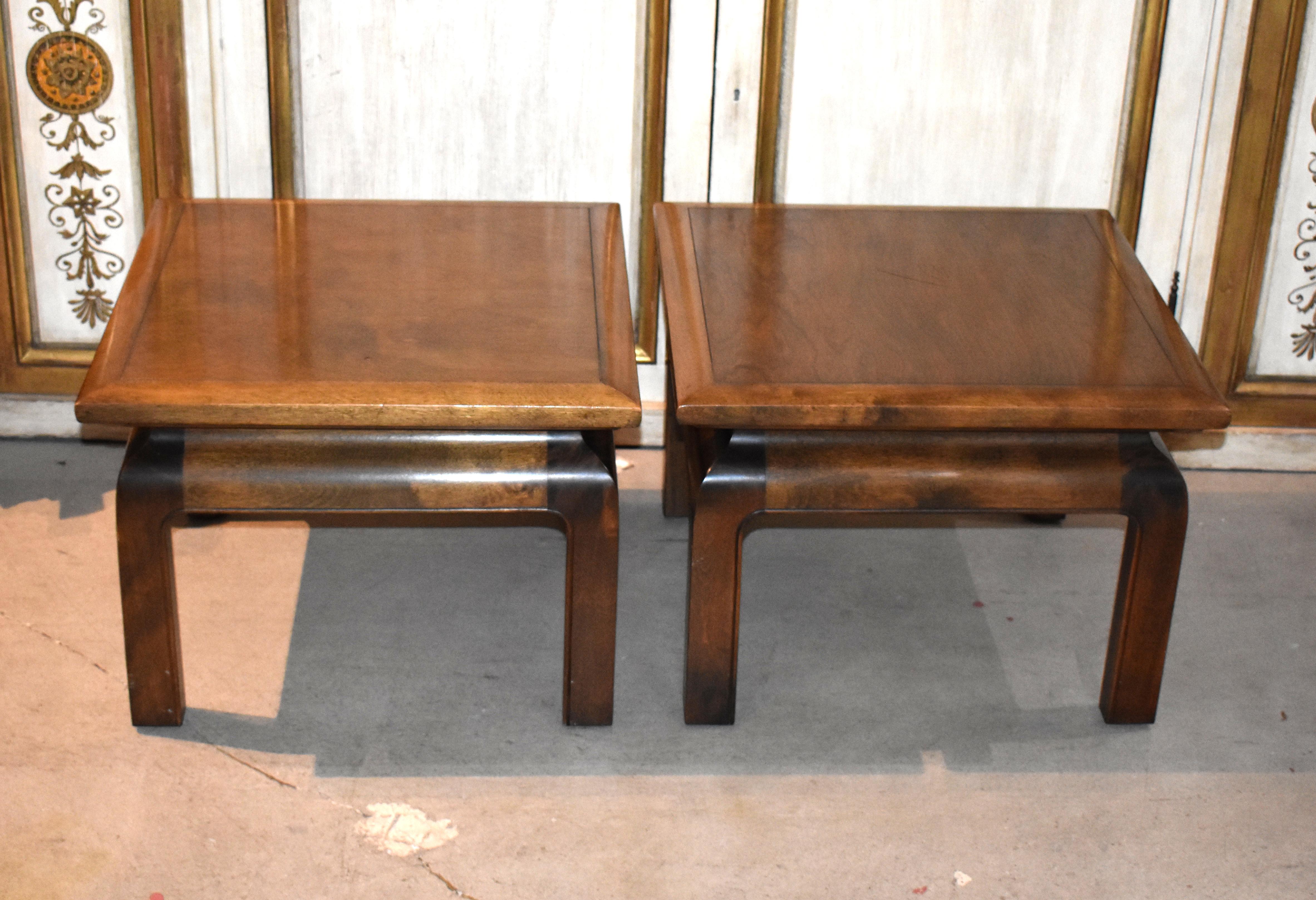 1965 Pair of walnut Asian style side tables by Albright & Zimmerman.