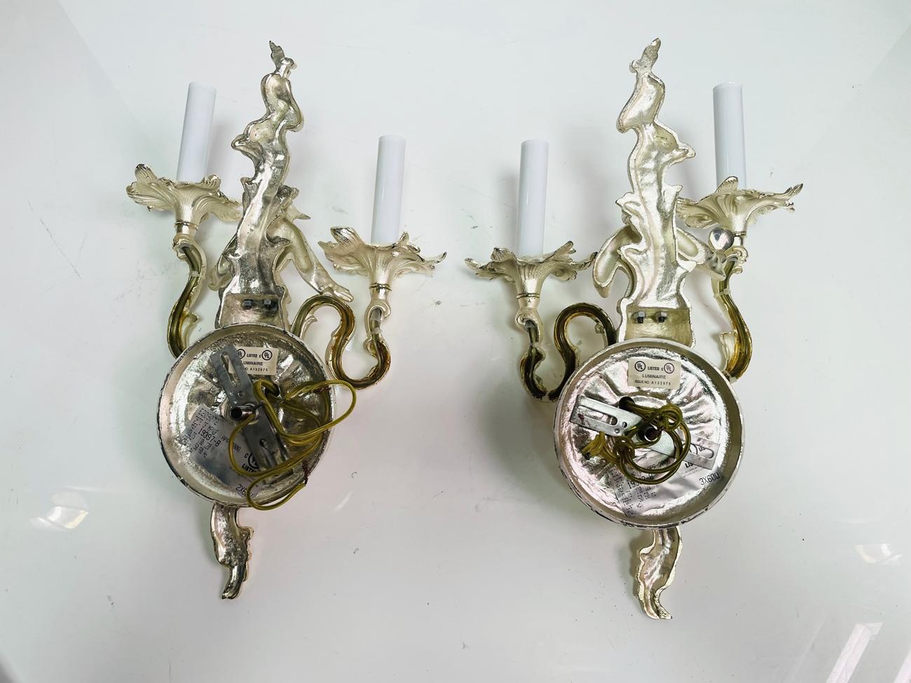Pair of Asian Style Wall Sconces in Silver Finish For Sale 3