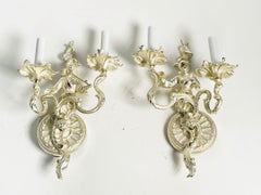 Pair of Asian Style Wall Sconces in Silver Finish