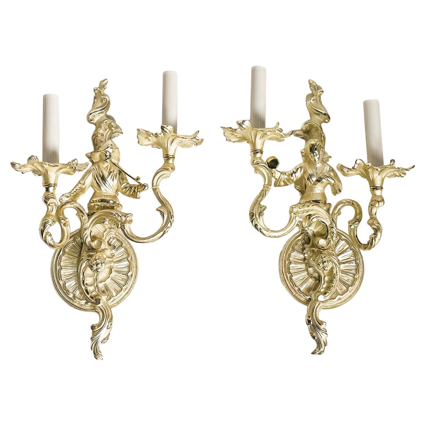 Pair of Asian Style Wall Sconces in Silver Finish