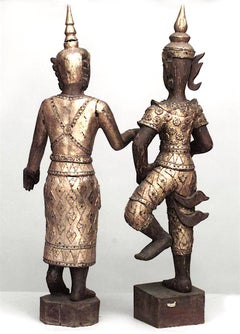 Pair of Thai Gilt and Jeweled Figures