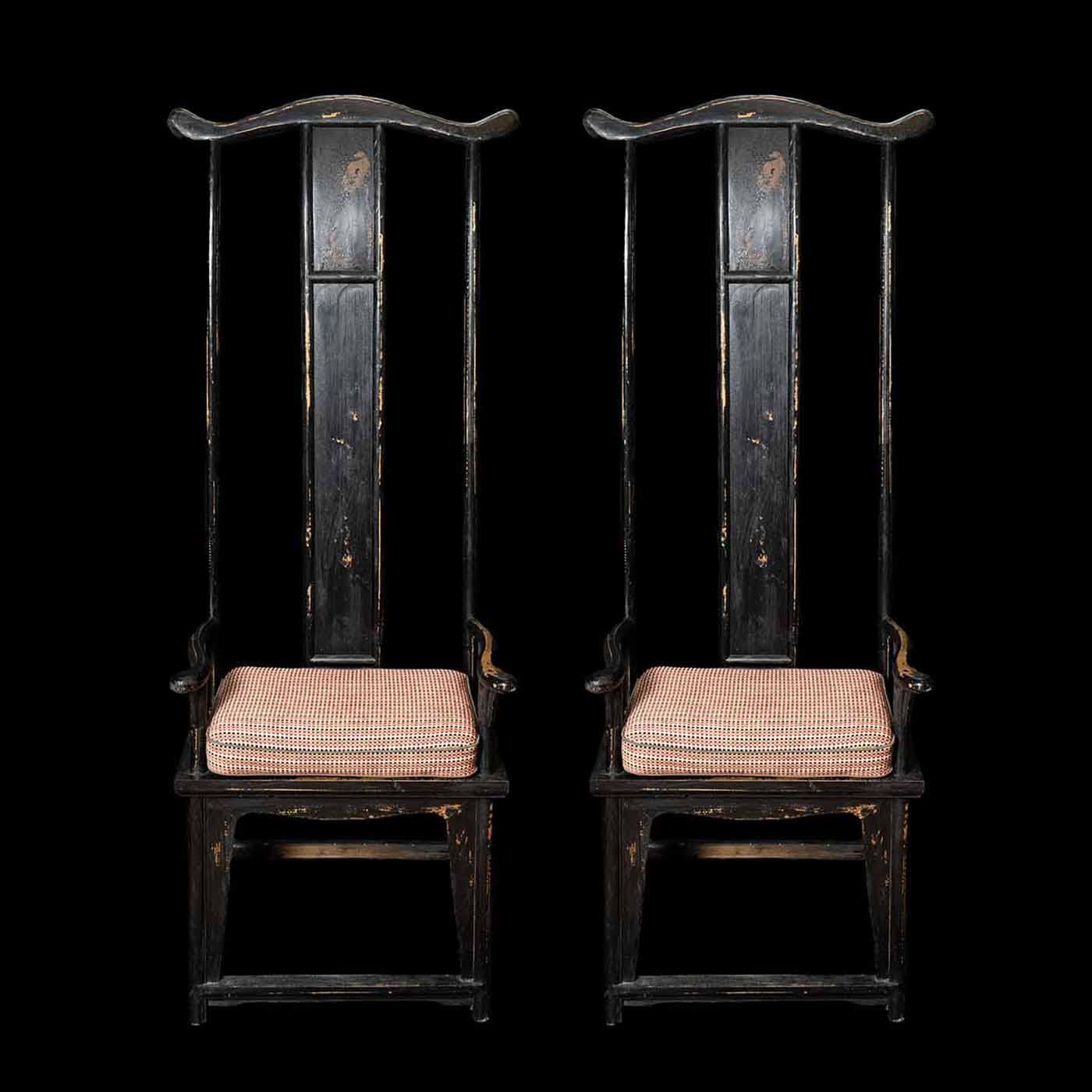 Add a touch of exotic elegance to your home with this stunning pair of Asian oversized throne chairs. Standing at an impressive 73