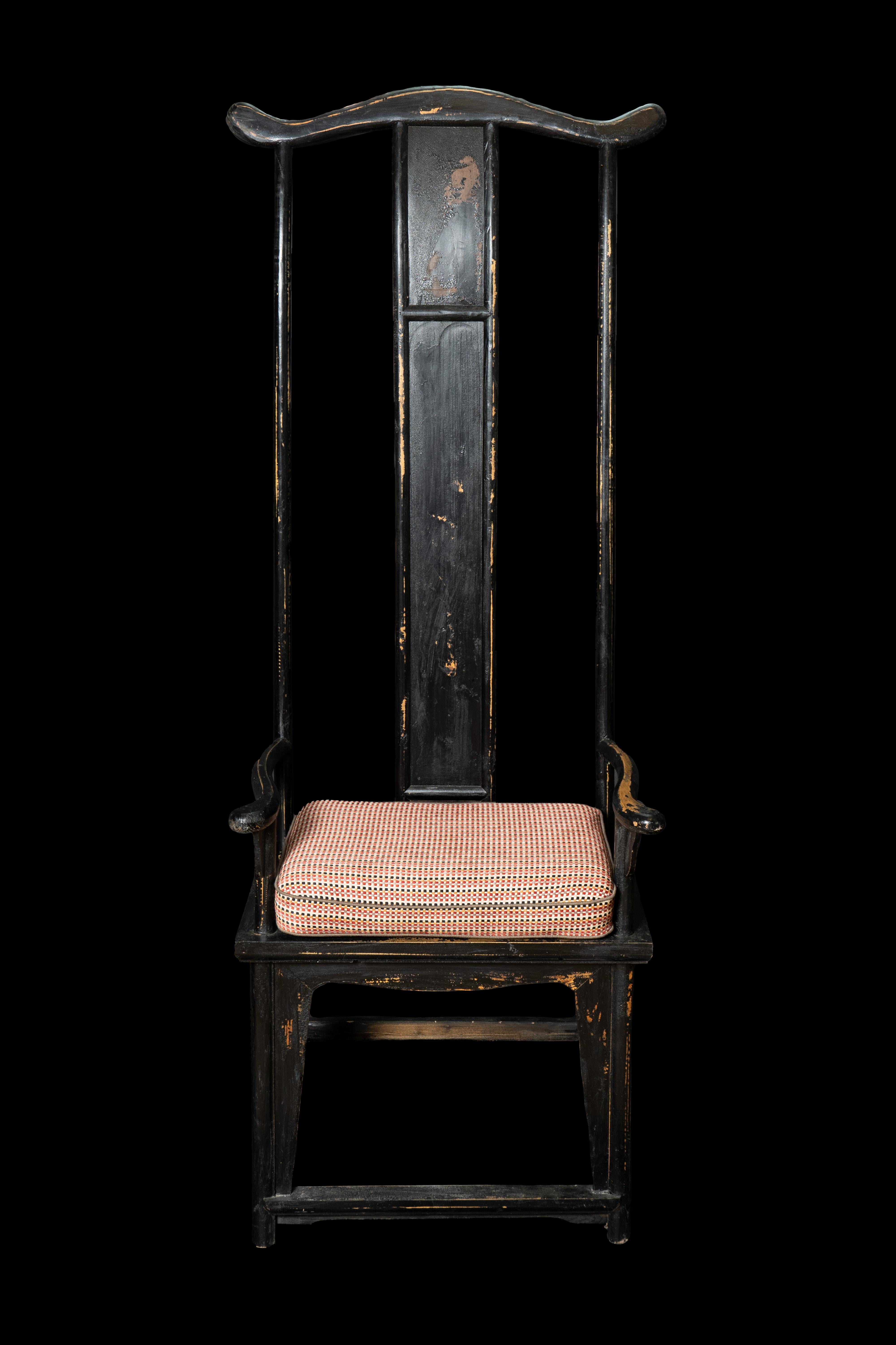 Giapponismo Pair of Asian Oversized Throne Chairs with Exaggerated Backs