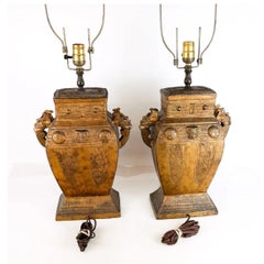 Pair of Asian Urn Form Gilt Table Lamps