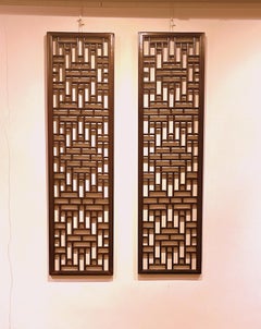 Pair of Asian Window Panels with Geometric Design