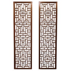 Pair of Asian Window Panels with Geometric Design