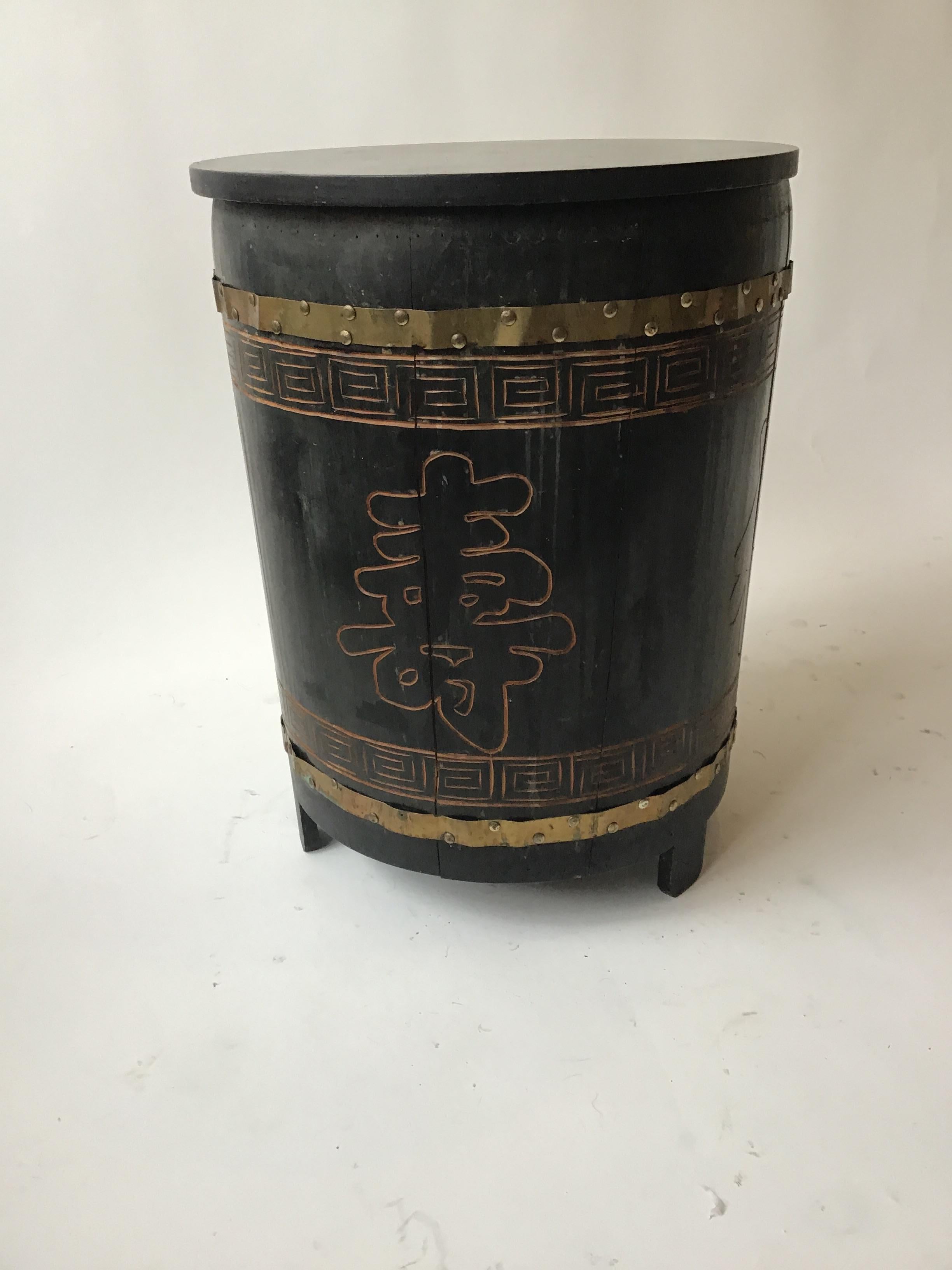Pair of Asian Wood Drum Tables For Sale 2