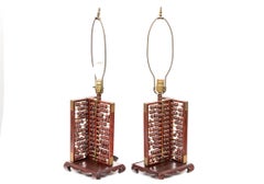 Pair Of Asian Wooden Abacus Form Table Lamps
