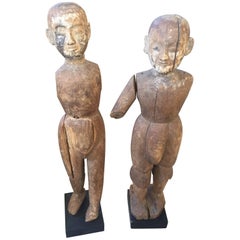 Antique Pair of Asian Wooden Religious Figures