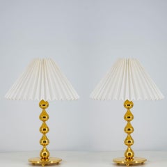Paire de lampes de table « Drops » d'Asmussen, plaquées or 24 carats, avec abat-jour plissé