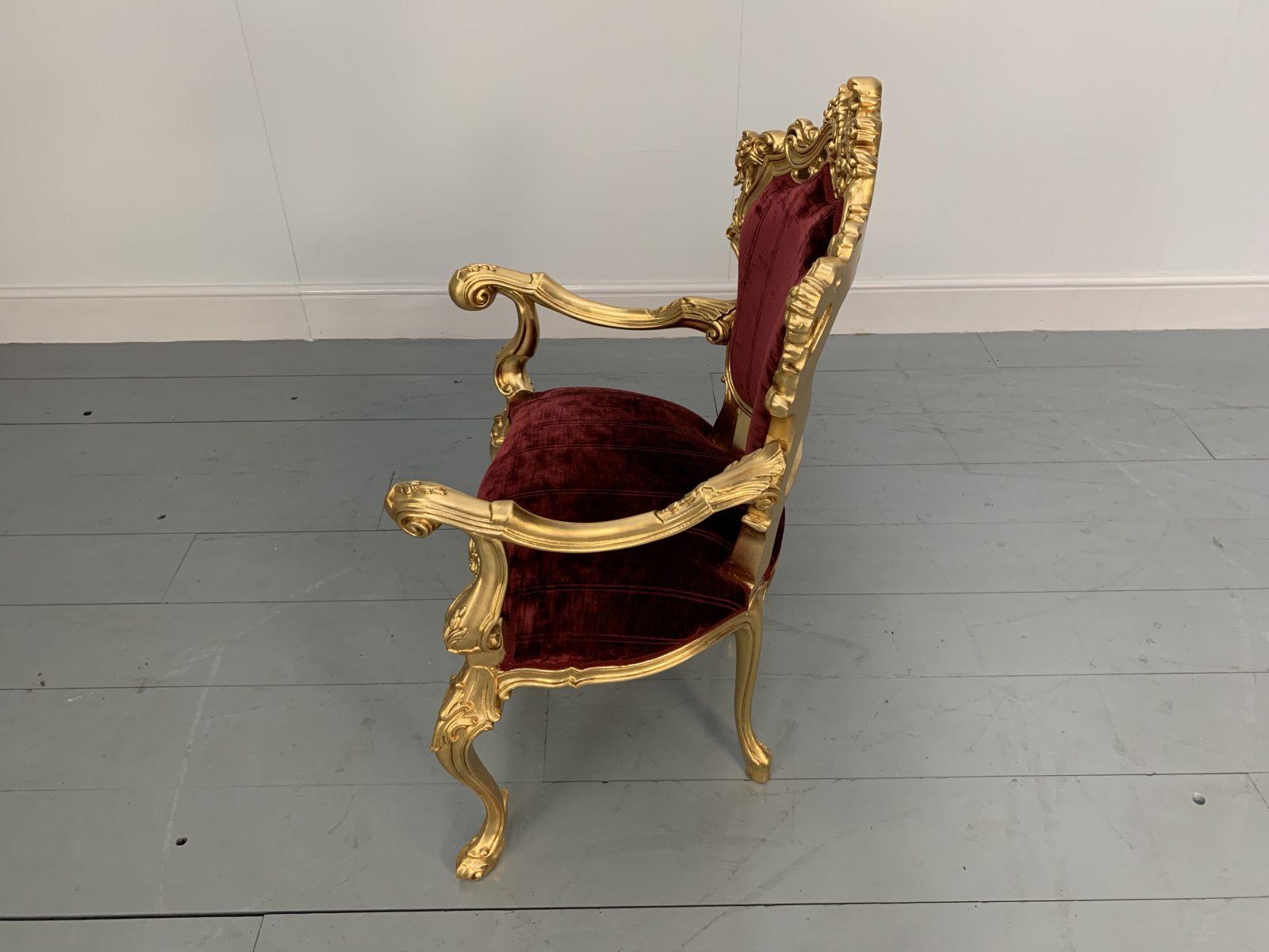Pair of Asnaghi Fauteuil Baroque Rococo Armchairs in Crimson Velvet and Gilt For Sale 3