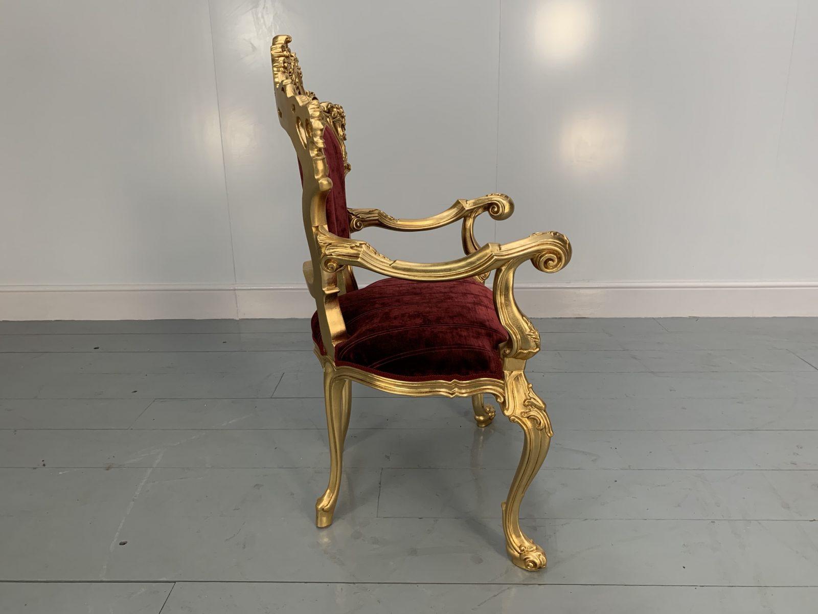 Pair of Asnaghi Fauteuil Baroque Rococo Armchairs in Crimson Velvet and Gilt In Good Condition For Sale In Barrowford, GB
