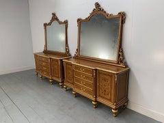 Pair of Asnaghi Inlaid Marquetry Breakfront Cabinets Commodes with Mirrors