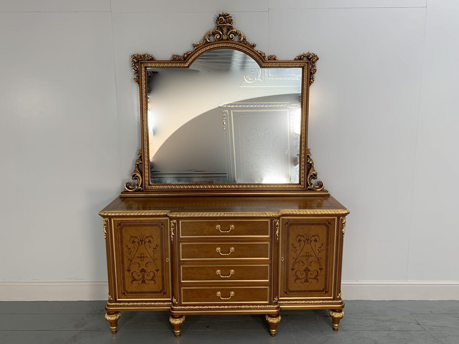 Italian Pair of Asnaghi Inlaid Marquetry Breakfront Cabinets Commodes with Mirrors For Sale