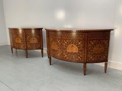 Pair of Asnaghi Inlaid Marquetry Demilune Cabinets Commodes