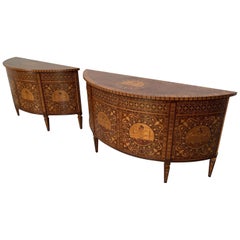 Pair of Asnaghi Inlaid Marquetry Demilune Cabinets Commodes