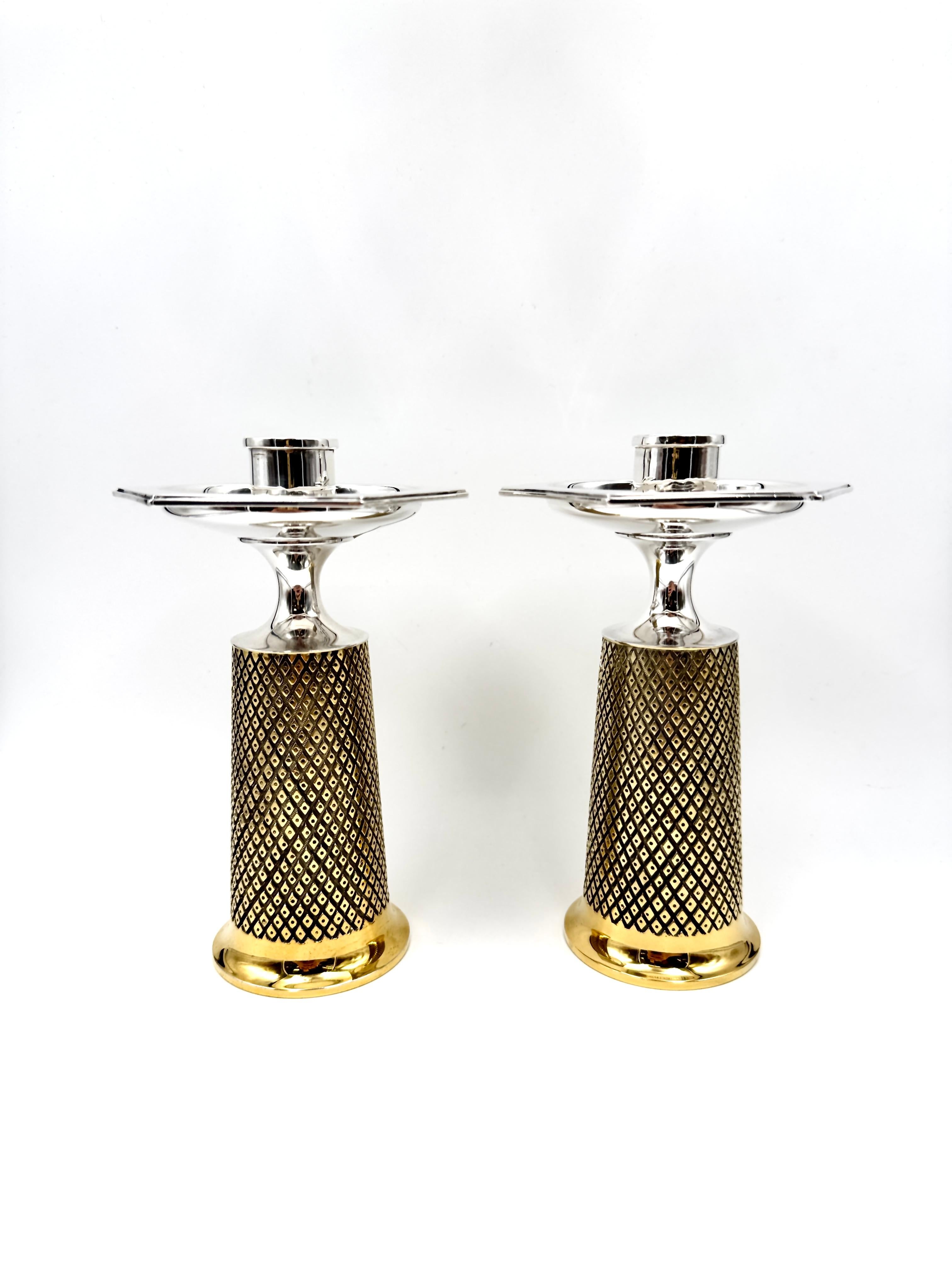 Brutalist Pair of Asprey & Co. Candlesticks For Sale