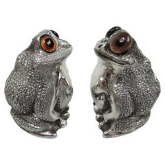 Pair of Asprey Sterling Silver Figural Frog Salt & Pepper Shakers
