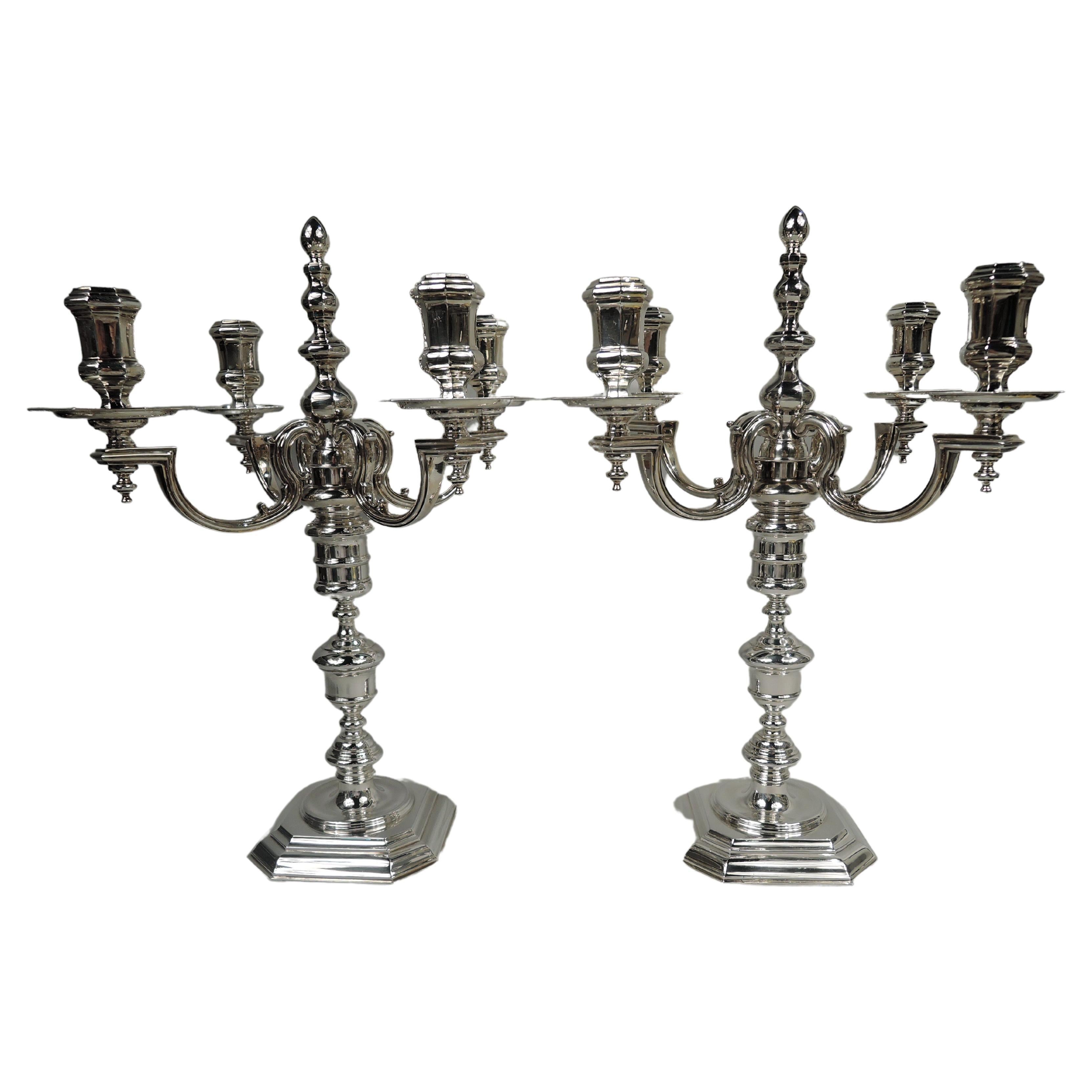 Pair of Asprey Traditional English Georgian Sterling Silver 4-Light Candelabra For Sale