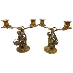 Pair of Asprey's Solid Silver and Gilt Candelabras