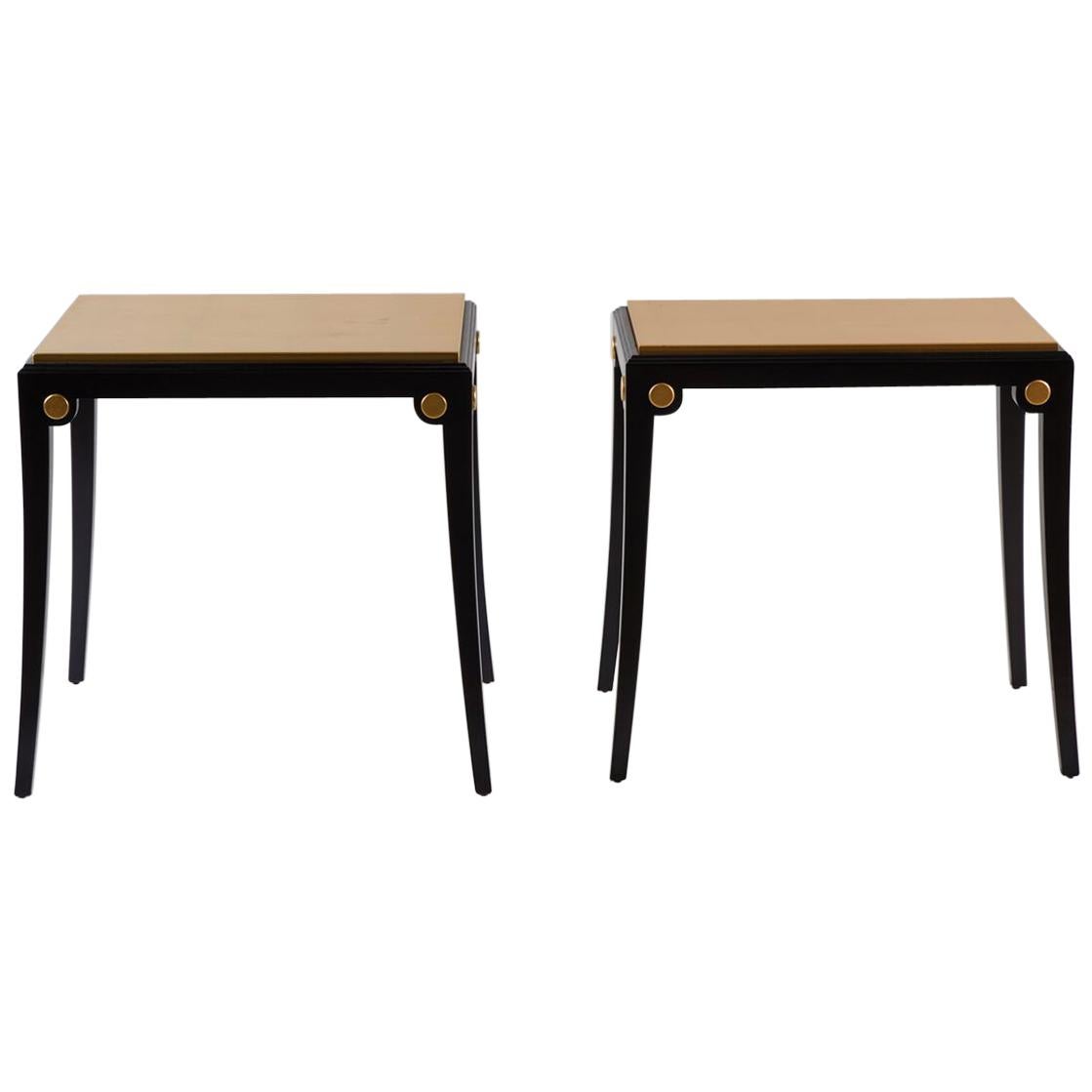 Pair of Assembled Custom Ebonized and Gold Leafed Tables For Sale