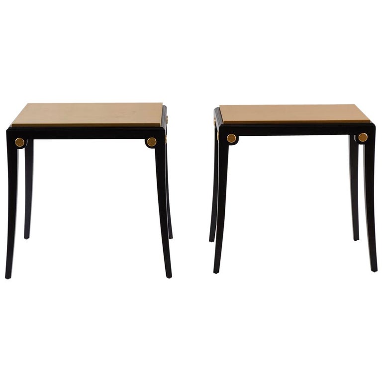 Pair of Assembled Custom Ebonized and Gold Leafed Tables For Sale at 1stDibs