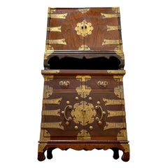 Pair of Assembled Tansu Chests in Burl and Elm with Brass, for Office or Home