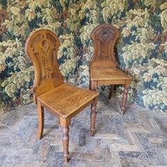 Pair of asthetic oak hall chairs
