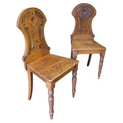Pair of asthetic oak hall chairs