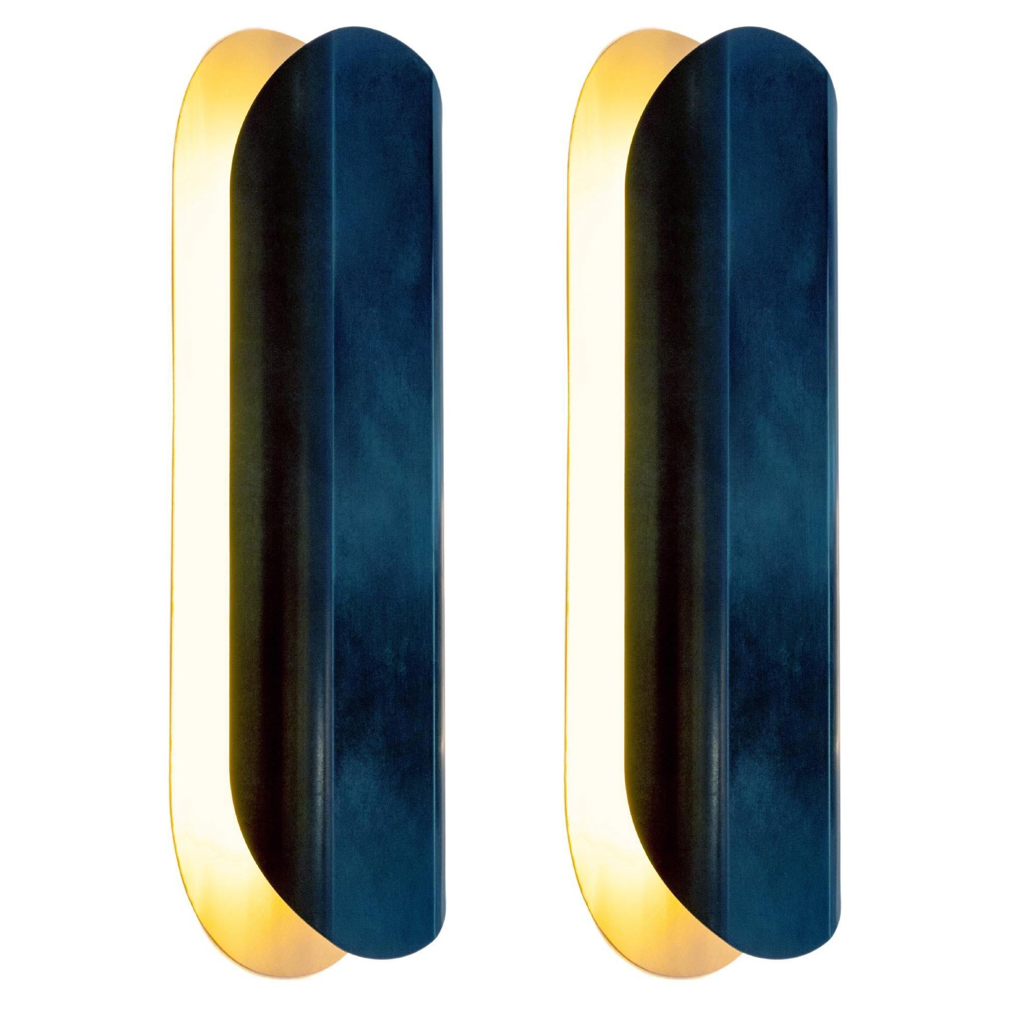 Pair of Astra Mega Marbled Blue Brass Sconce Designed by Victoria Magniant For Sale