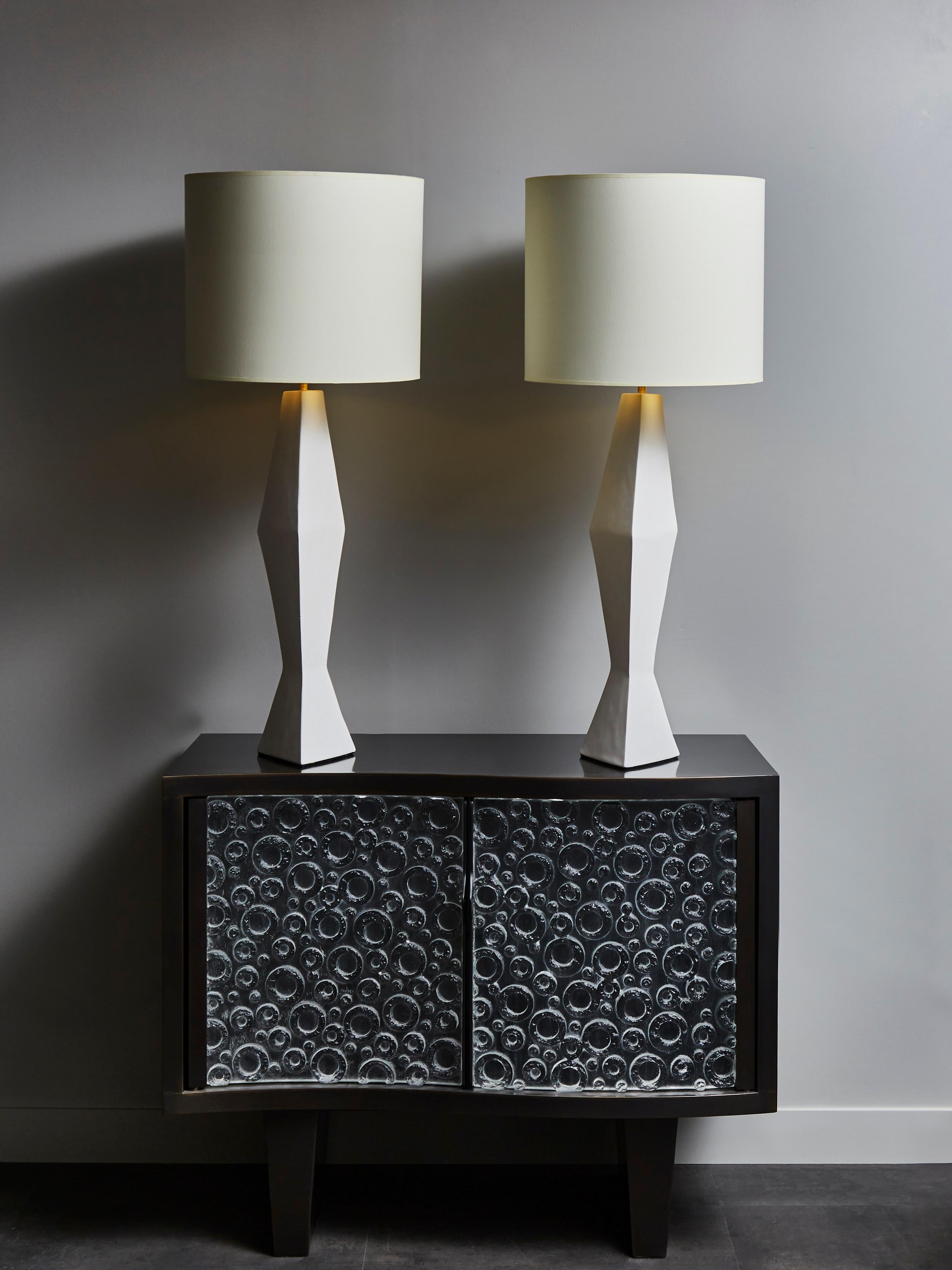 Modern Pair of Asymetrical Plaster Table Lamps