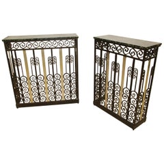 Pair of Asymmetric Consoles in Wrought Iron Art Deco Period, Attributed to Raymo