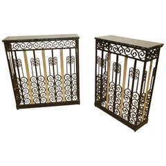 Vintage Pair of Asymmetric Consoles in Wrought Iron Art Deco Period, Attributed to Raymo