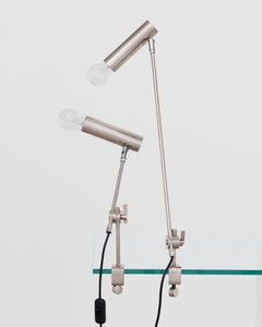 Pair of Asymmetric German Industrial Steel Clamp Lamps, 1970s
