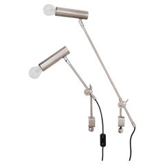 Pair of Asymmetric German Industrial Steel Clamp Lamps, 1970s Pair of Asymmetric German Industrial Steel Clamp Lamps, 1970s