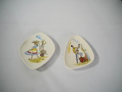 Pair of Asymmetric Kitsch Mediterranean Motif Porcelain Wall Plates, WG 1962