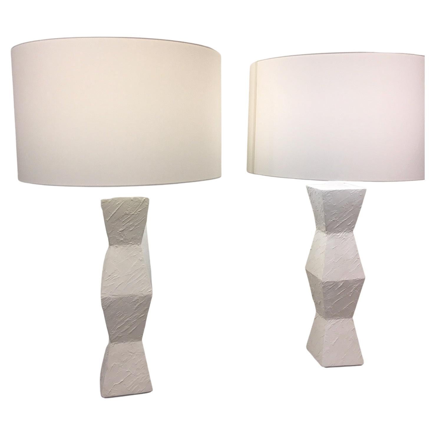 Pair of Asymmetric Plaster Lamps, French  For Sale