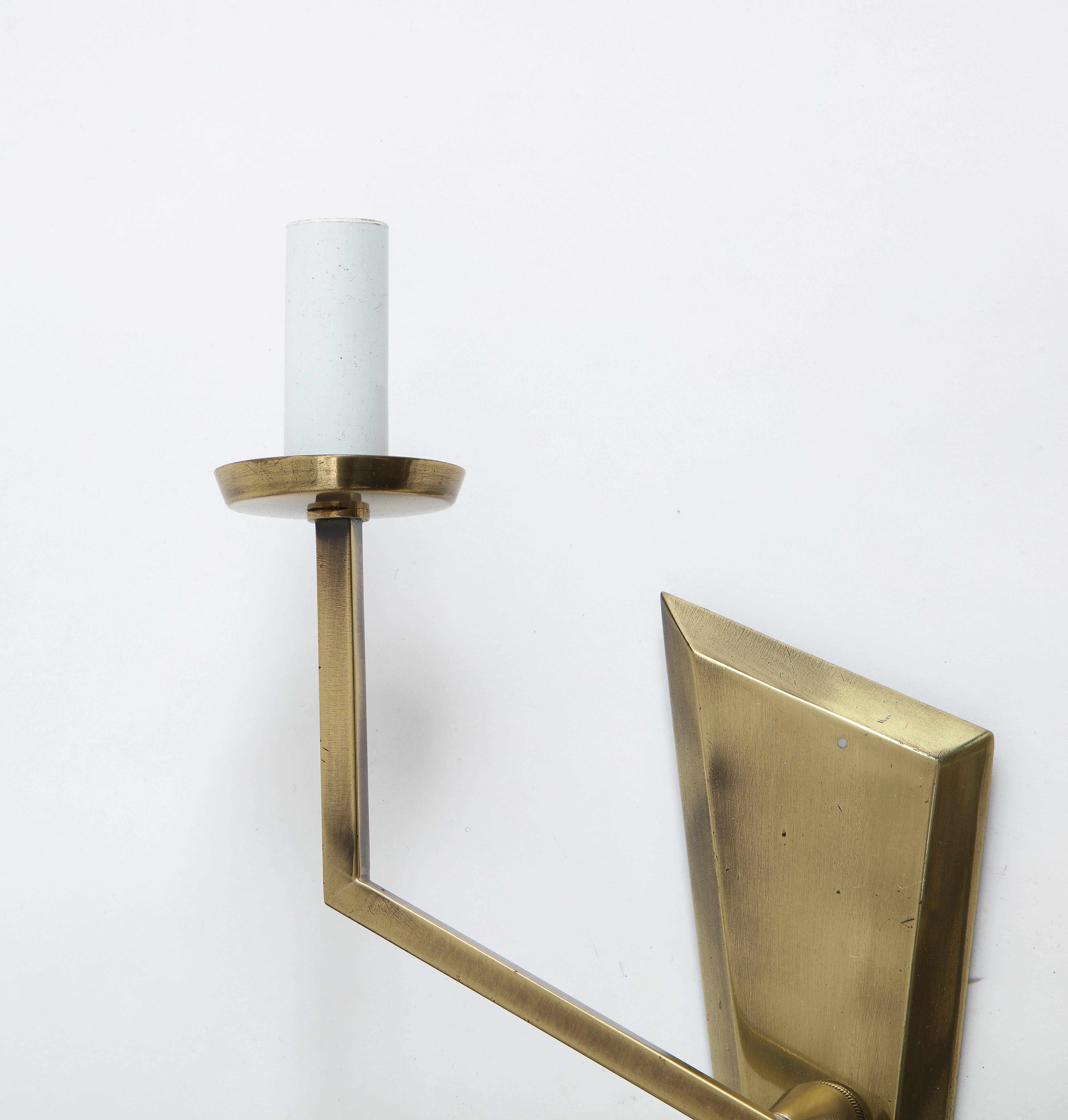Pair of Asymmetrical Brass Double Sconces, France, 1950s In Good Condition For Sale In New York, NY