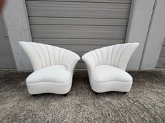 Pair Of Asymmetrical Channel Back Lounge Chairs