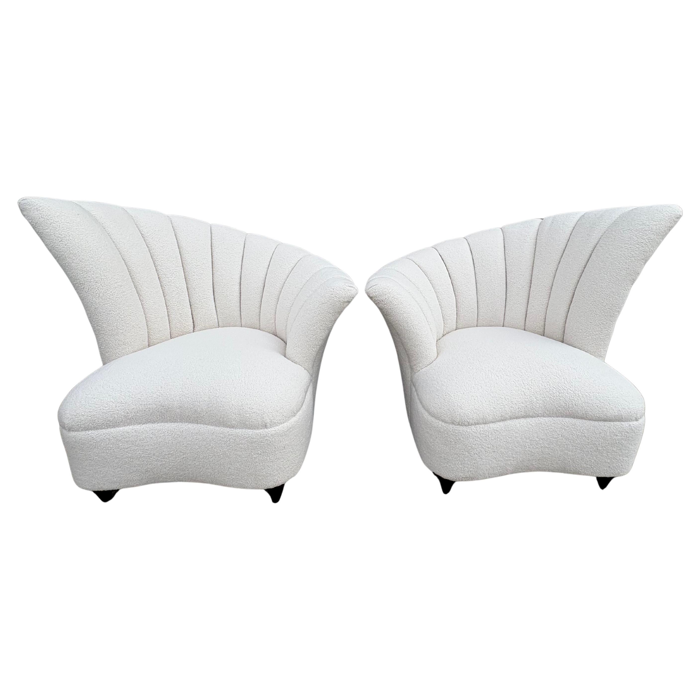 Pair Of Asymmetrical Channel Back Lounge Chairs