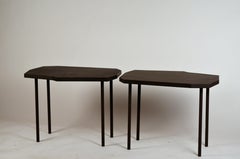 Pair of Asymmetrical 'Décagone' Black Leather Side Tables by Design Frères