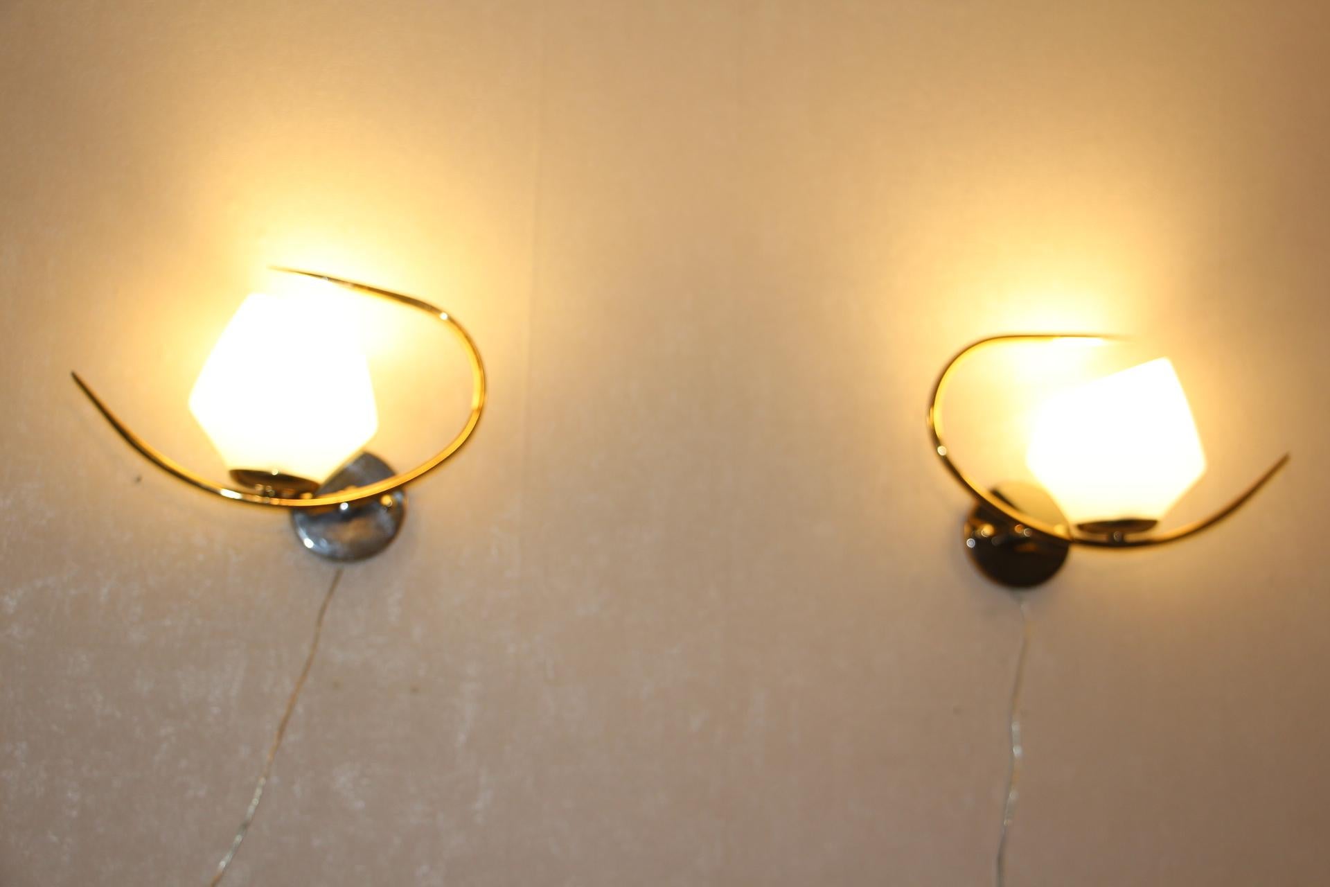 Pair of Asymmetrical Maison Arlus Sconces, Small French Wall Lights 8