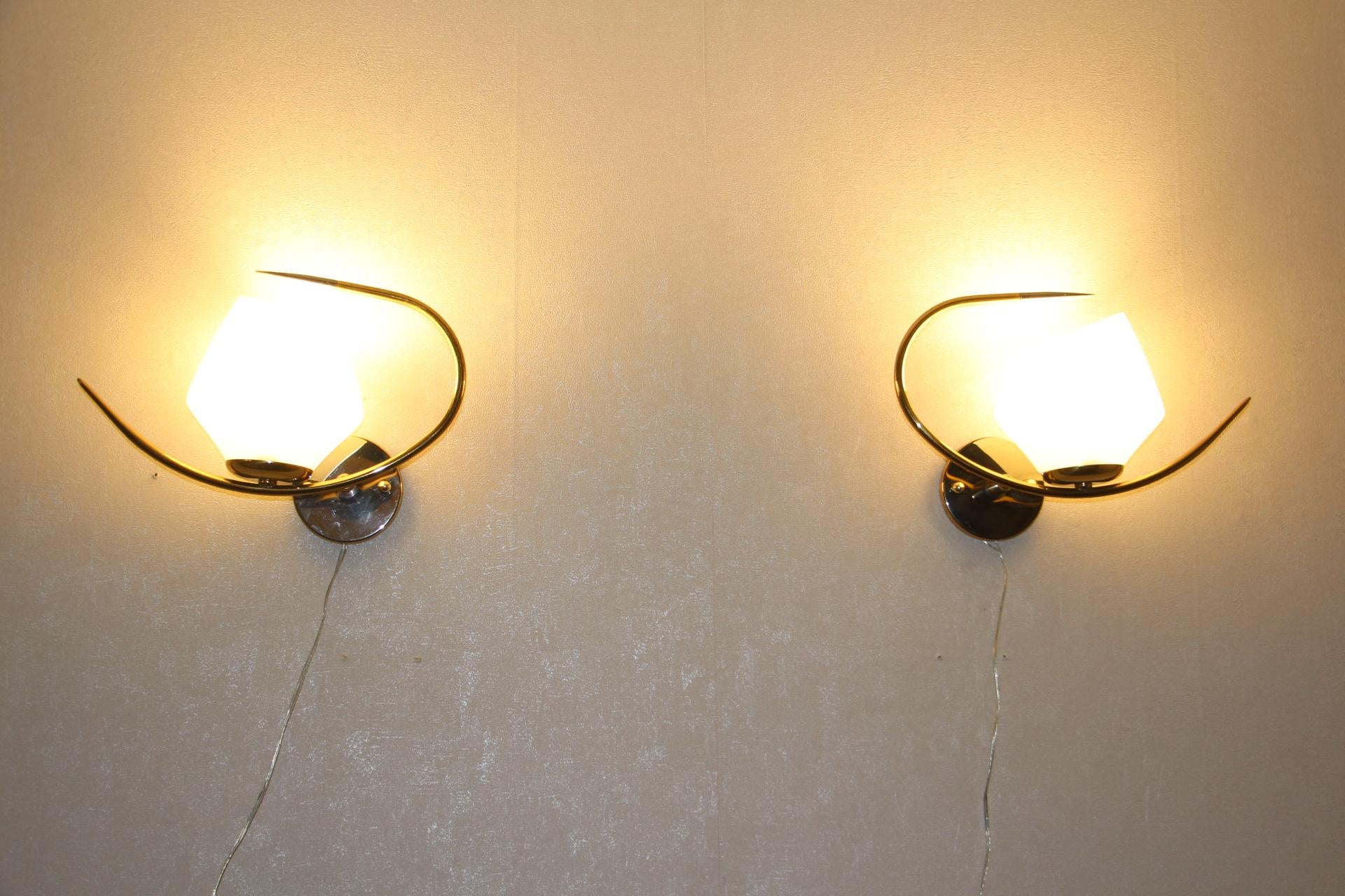 Pair of Asymmetrical Maison Arlus Sconces, Small French Wall Lights 1