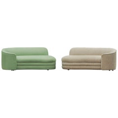 Pair of Asymmetrical Mid-Century Modern Chaise Lounge Sofas in Art Deco Form