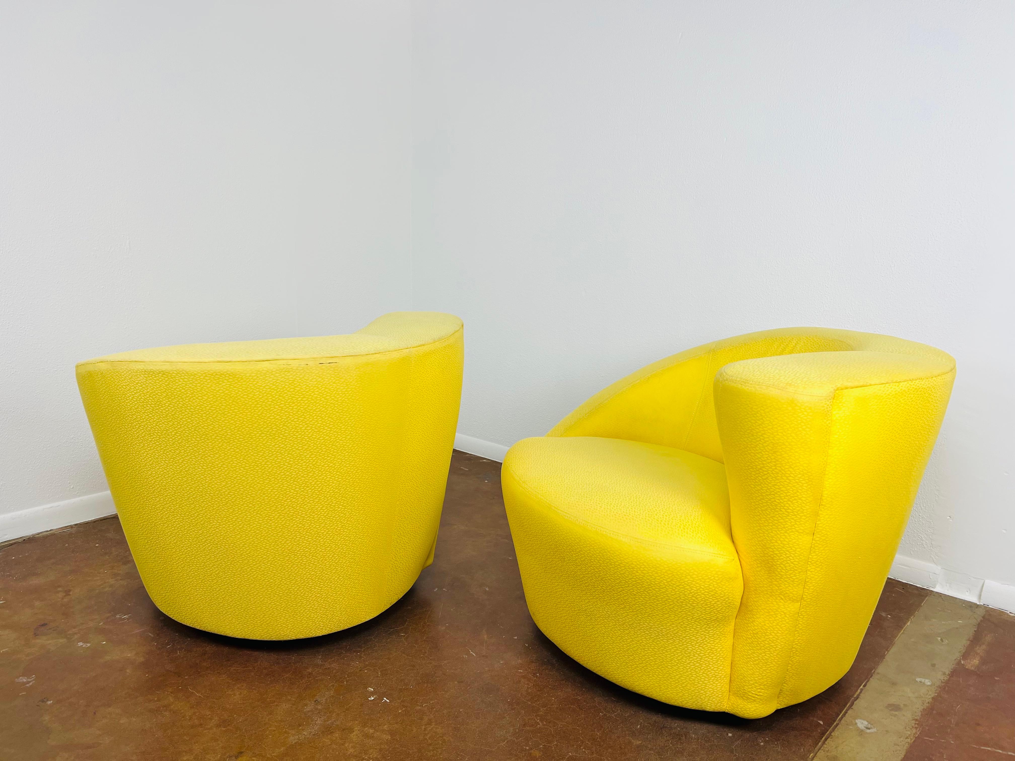 Post-Modern Pair of Asymmetrical Nautilus Swivel Chairs 