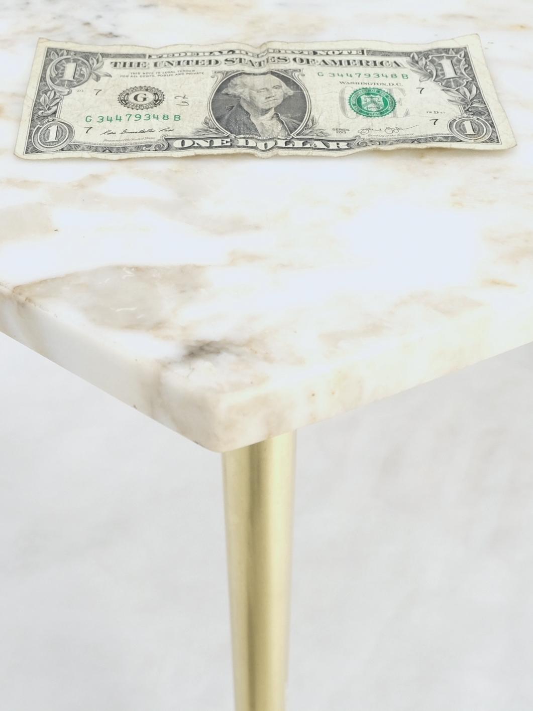 Pair of Asymmetrical Wedge Two Tier Marble Top Tapered Brass Legs Side End Table For Sale 1