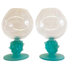 Pair of âte-de-Verre DAUM "CACTUS" Cognac Glasses