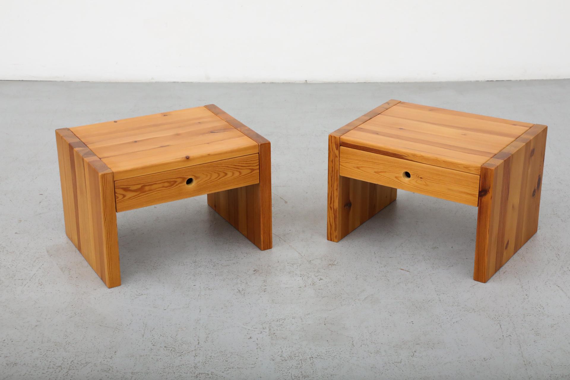 Pair of Ate Van Apeldoorn Pine Side Tables or Night Stands with Drawers 4